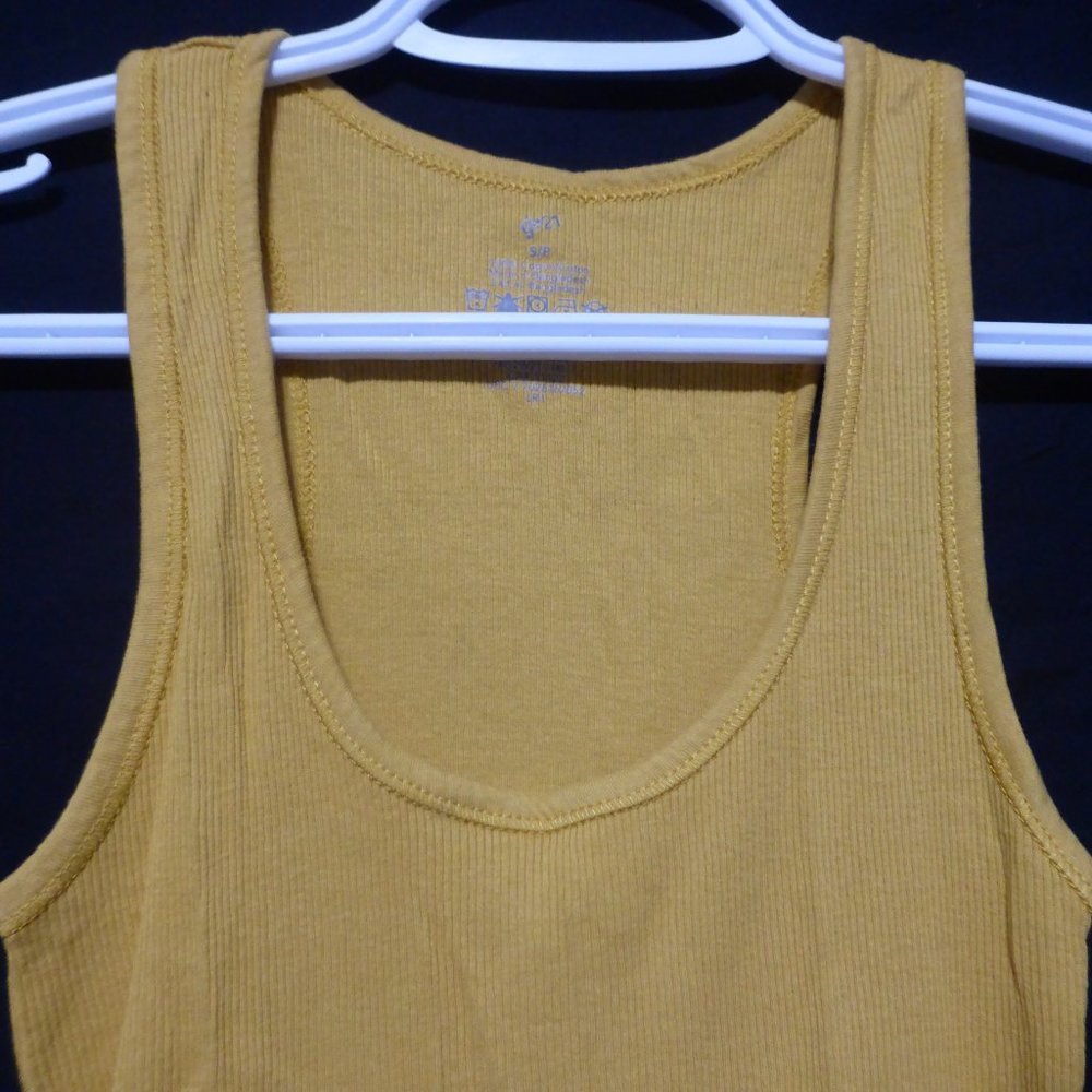 G:21, size small, long mustard yellow ribbed tank top, 100% cotton, GUC